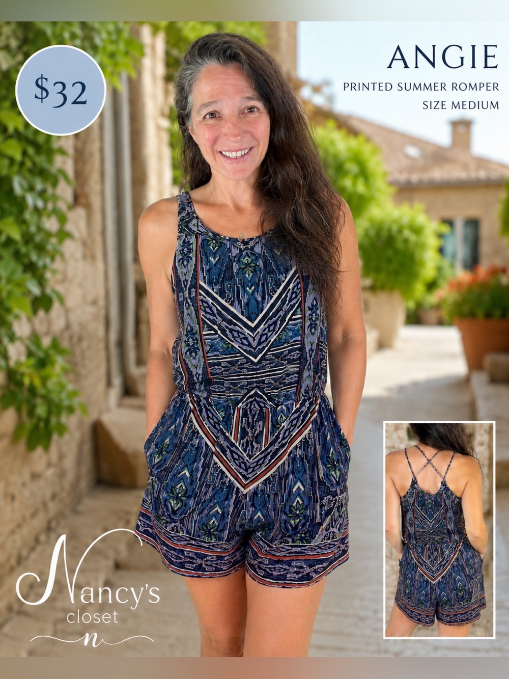 Angie Boho Printed Summer Romper Medium Lightweight Strappy One Piece